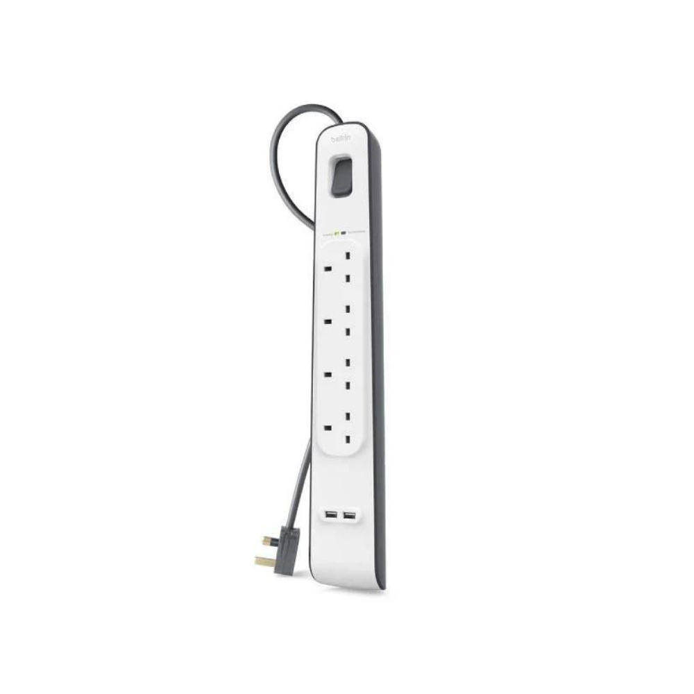 Belkin BSV401sa2M 4 Outlets 2M Surge Protection Strip with 2 USB Ports