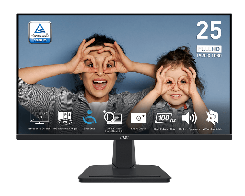 MSI PRO MP251/MP251 E2 24.5" Business Monitor | 1ms (MPRT) | 100Hz/120Hz | 1920x1080 FHD | IPS Panel | VESA | HDMI | Adaptive Sync | Speaker 2W | 3Y Warranty