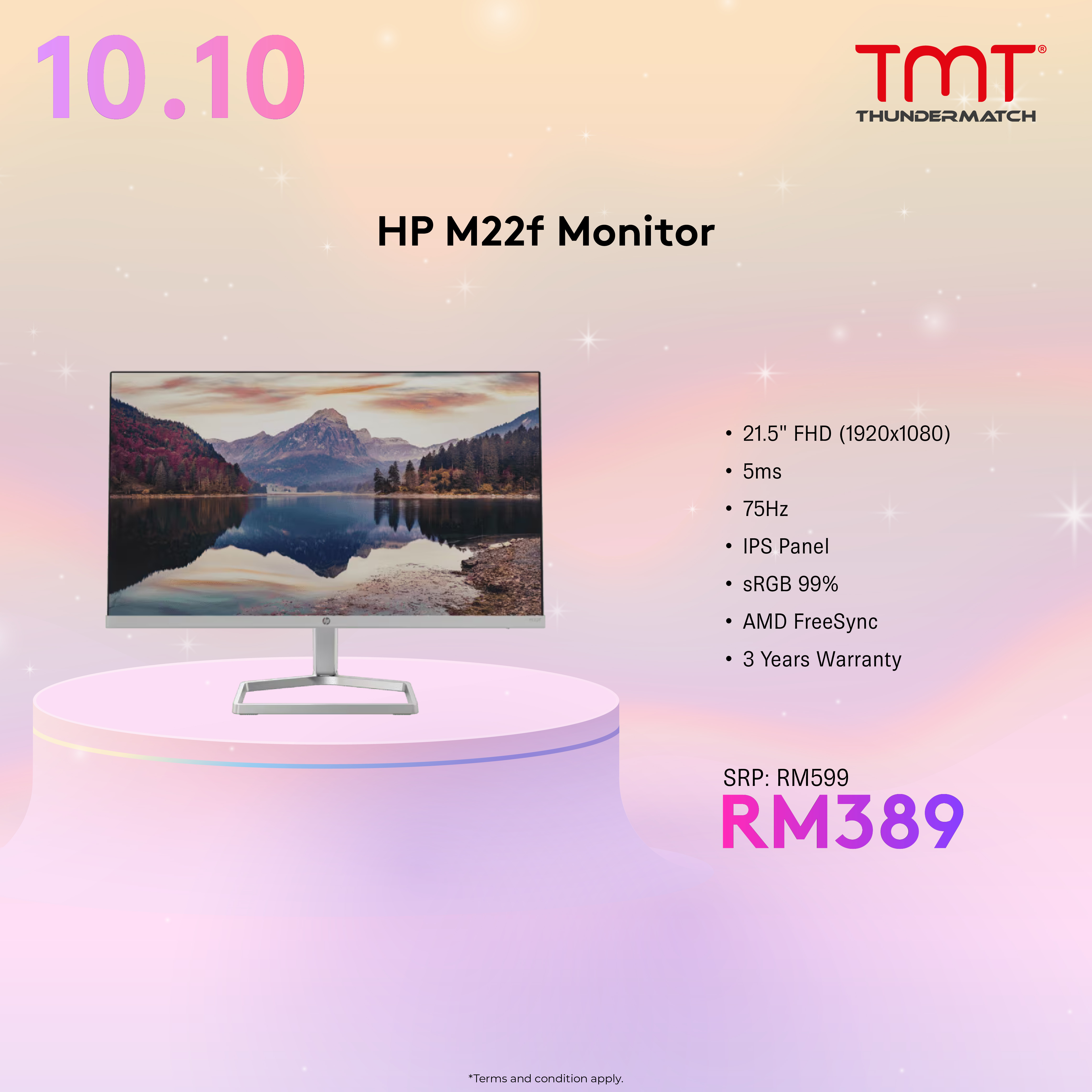 HP M22f 21.5" Monitor | 5ms | 75Hz | FHD | IPS Panel | HDMI & VGA | sRGB 99% | AMD FreeSync | 3Y Warranty