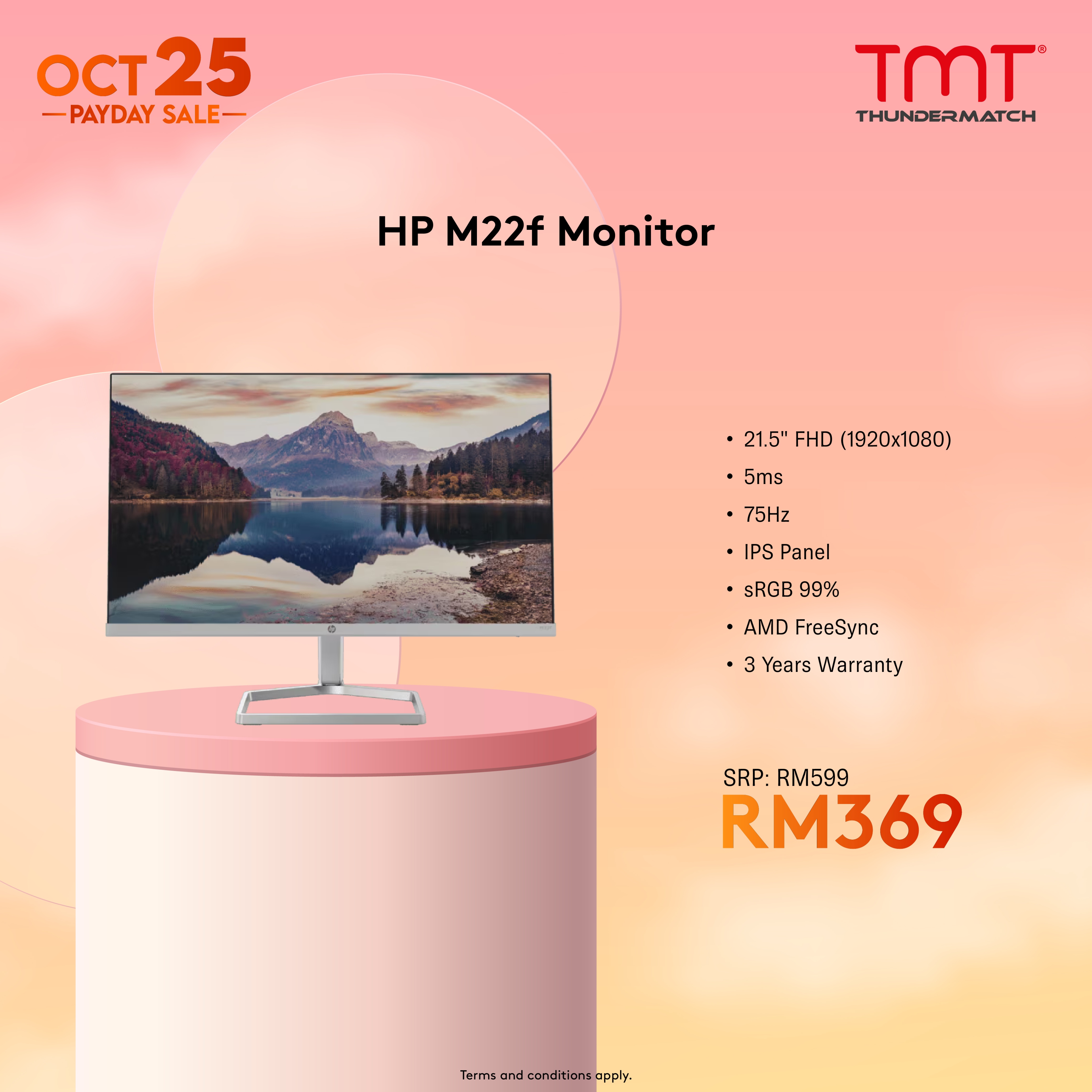 HP M22f 21.5" Monitor | 5ms | 75Hz | FHD | IPS Panel | HDMI & VGA | sRGB 99% | AMD FreeSync | 3Y Warranty