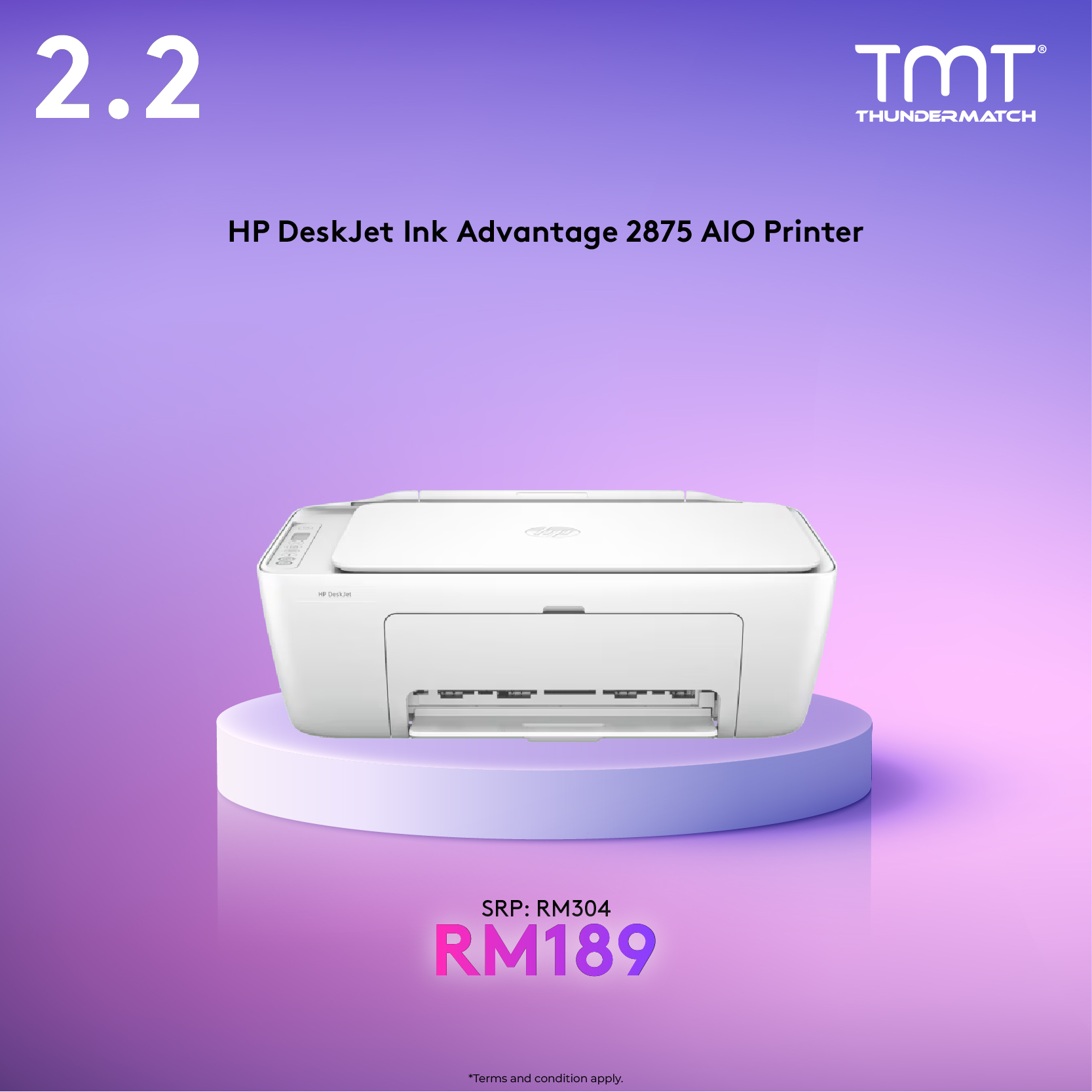 HP DeskJet Ink Advantage 2875 AIO Printer | Wireless Print & Scan & Copy | 7.5ppm(B),5.5ppm(C) | HP 682(B),682(C) ink | 3Y Warranty