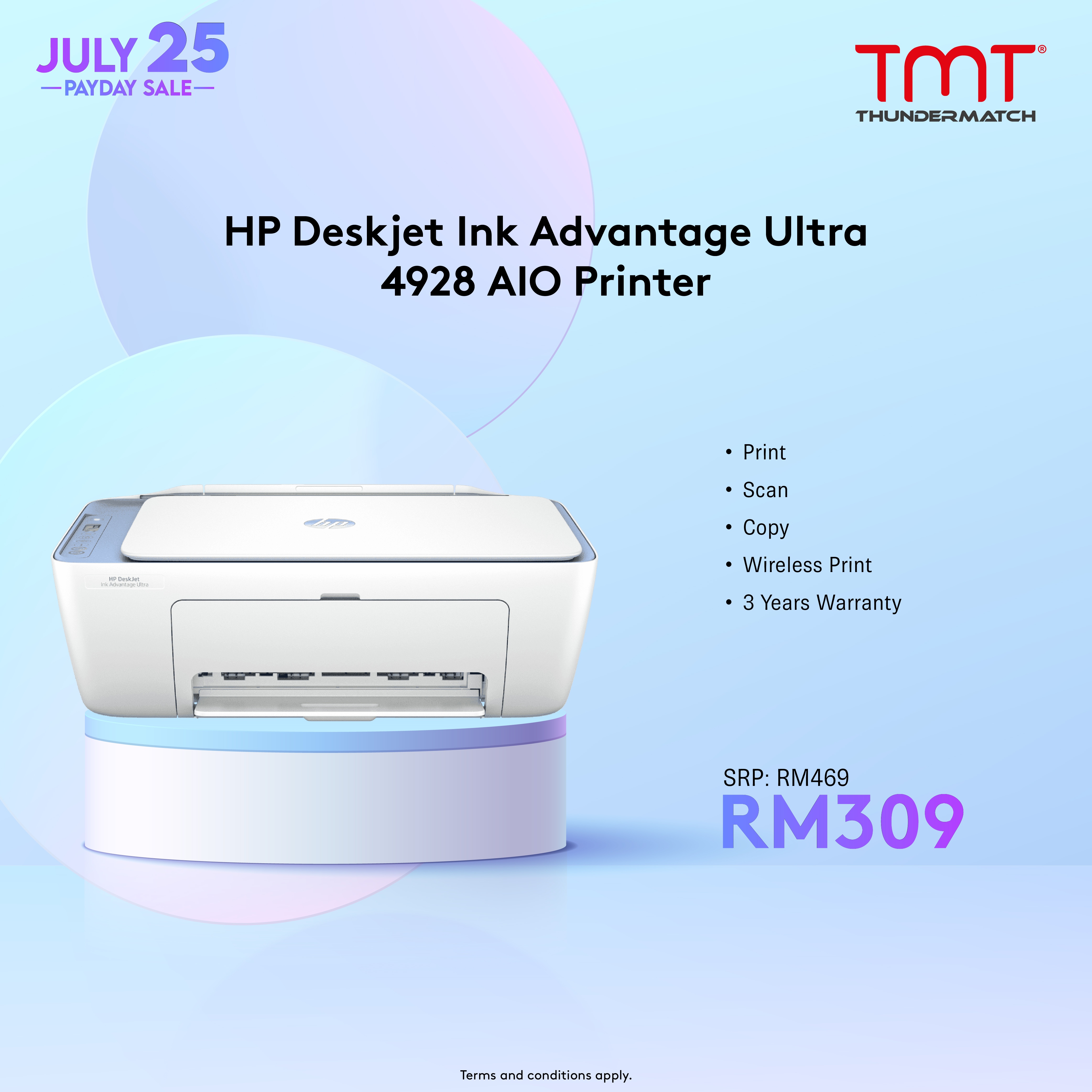 HP Deskjet Ink Advantage Ultra 4928 AIO Printer | Wireless Print& Scan& Copy | 1200x1200 DPI | 8.5ppm(B),5.5ppm(C) | ADF | HP 47(B),47(C) | 3Y Warranty