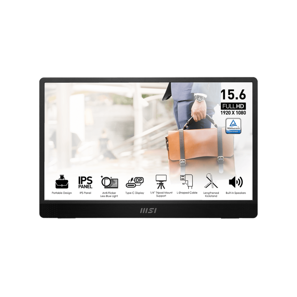 MSI Pro MP161 E2 Portable Monitor | Ultra Slim | 15.6" 60Hz 1920 x 1080 (FHD) | IPS panel | 4ms (GTG) | with Speaker | Mini-HDMI & Type-C | 0.75kg | 3Y Warranty