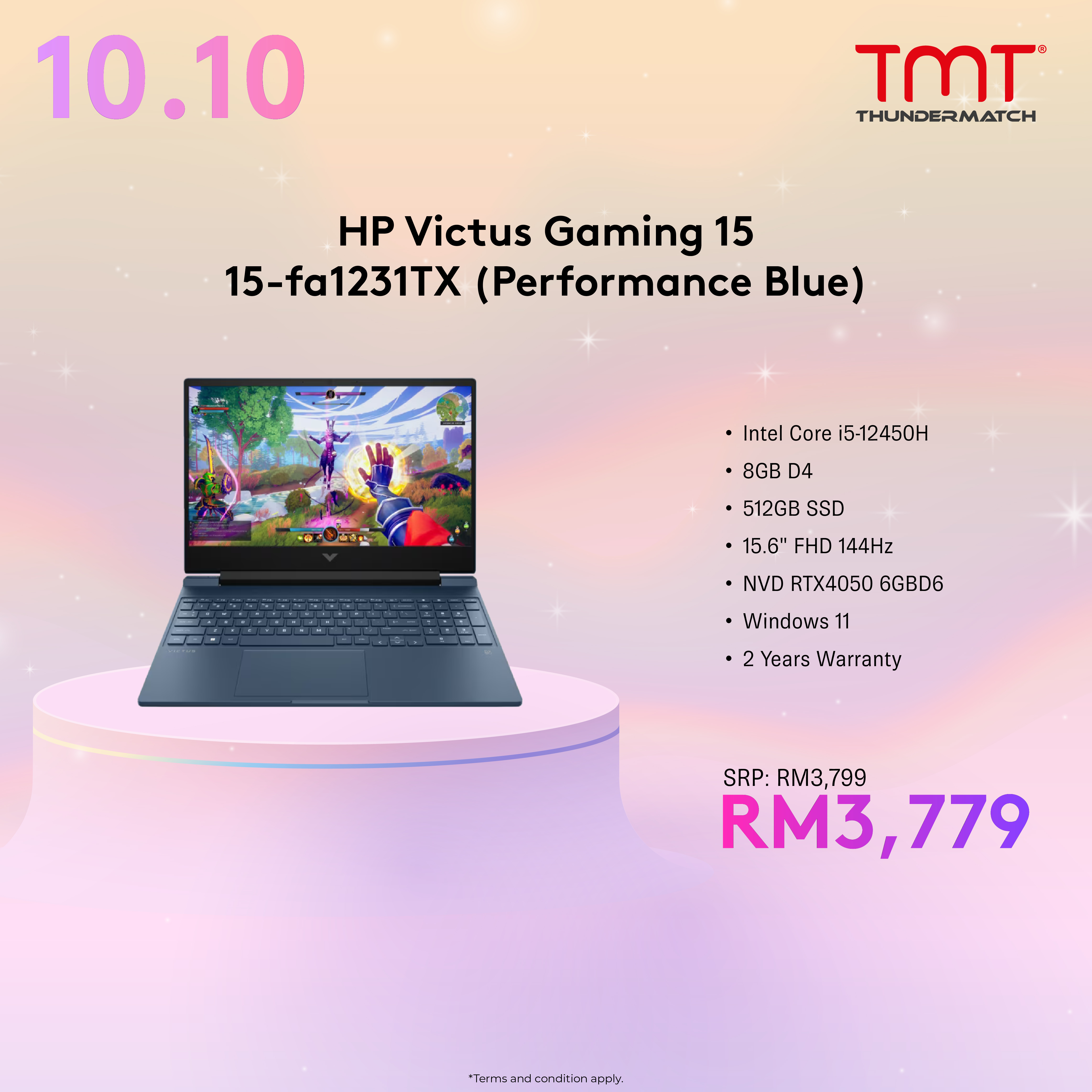 HP Victus Gaming 15-fa1231TX/fa1232TX Laptop | i5-12450H | 8GB RAM 512GB SSD | 15.6" FHD(1920x1080)(144Hz) | RTX4050 | Win11 | 2Y Warranty