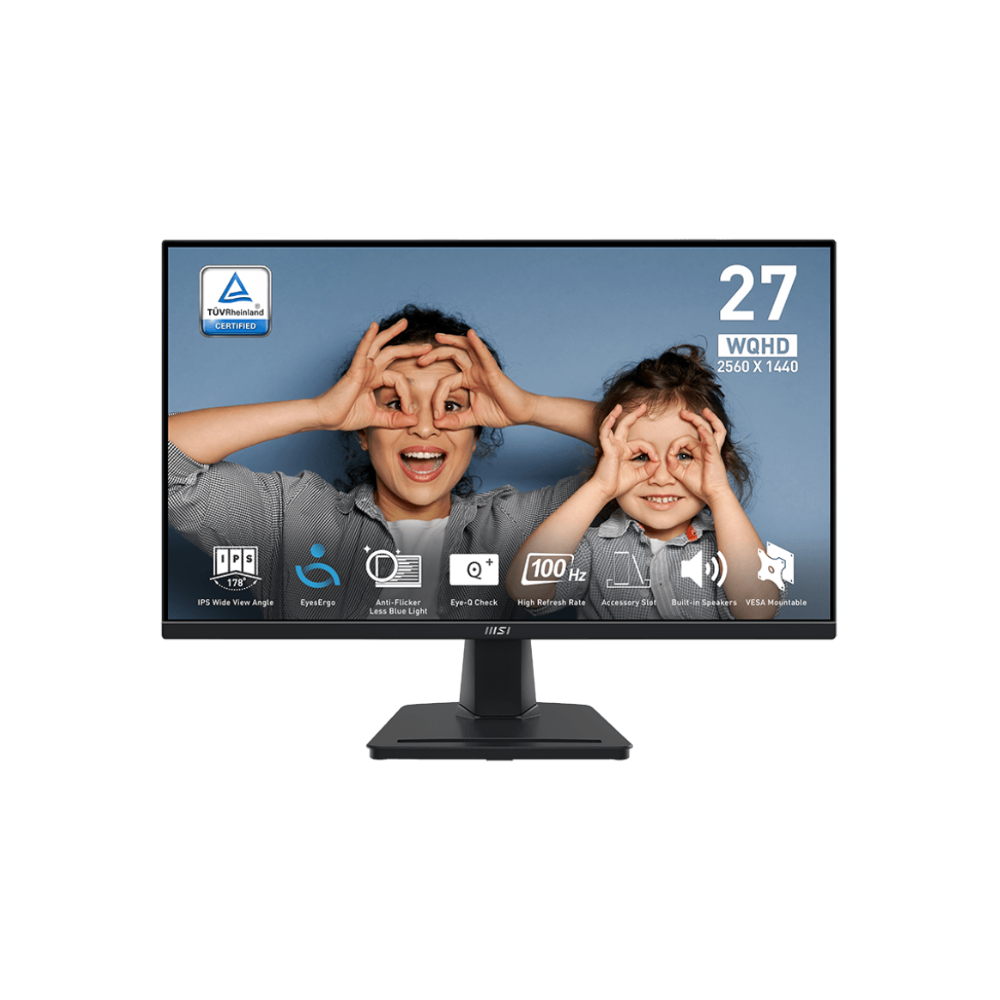 MSI PRO MP275Q 27.0" Monitor | 1ms (MPRT) | 100Hz | 2560x1440 (WQHD) | Flat | IPS Panel | VESA | HDMI&DP | Adaptive Sync | 100% SRGB | 3Y Warranty