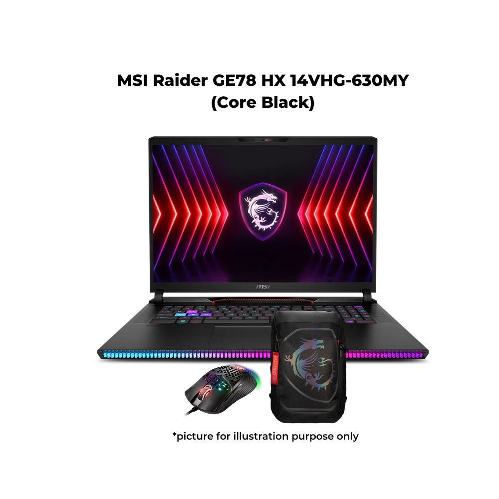 MSI Raider GE78 HX 14VHG-630MY Core Black Gaming Laptop | i9-14900HX | 32GB RAM 2TB SSD | 17" 240Hz | RGB | RTX4080 | W11 | BAG+MOUSE