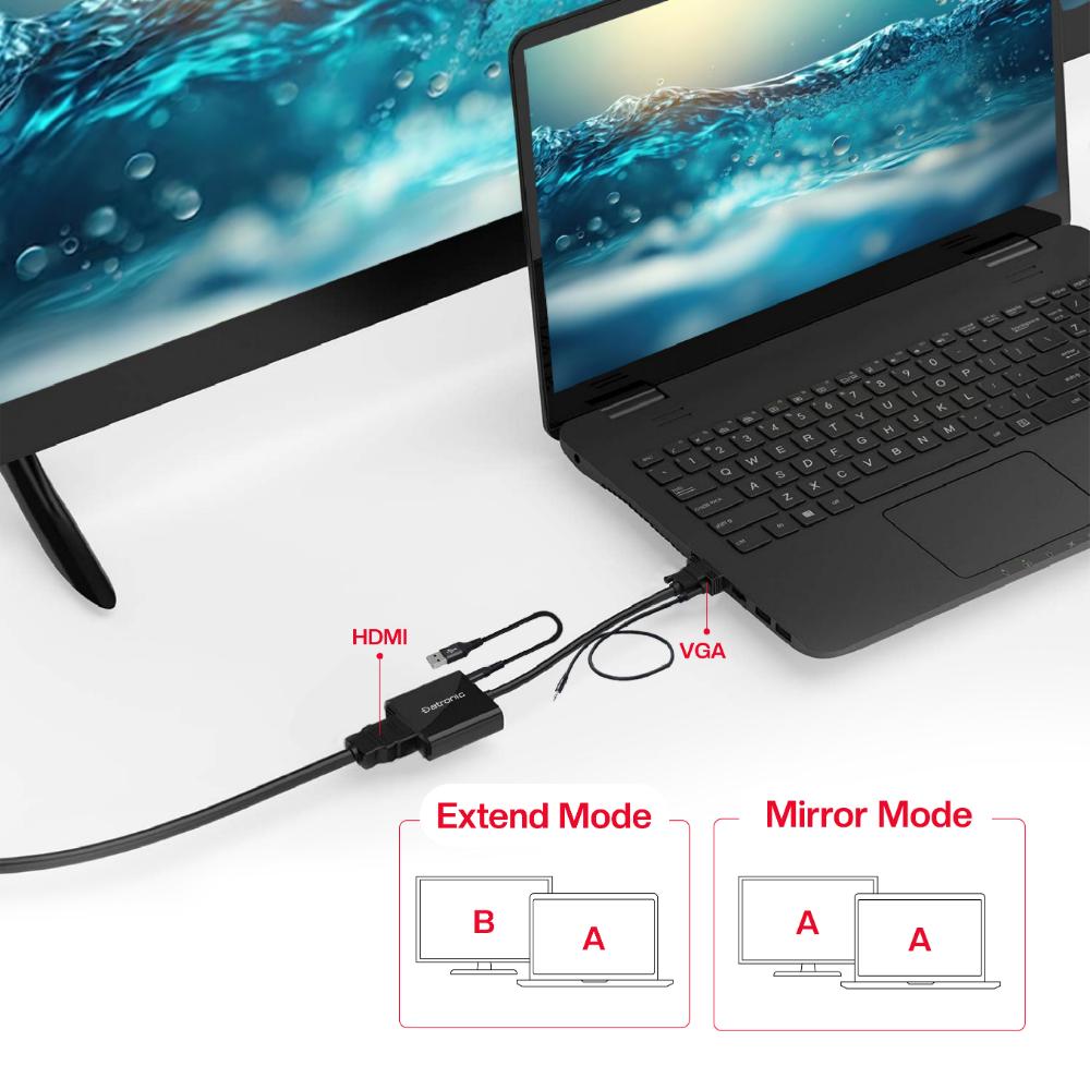 Datronic VGA to HDMI Adapter with Audio + Power Port (DVGA-107)