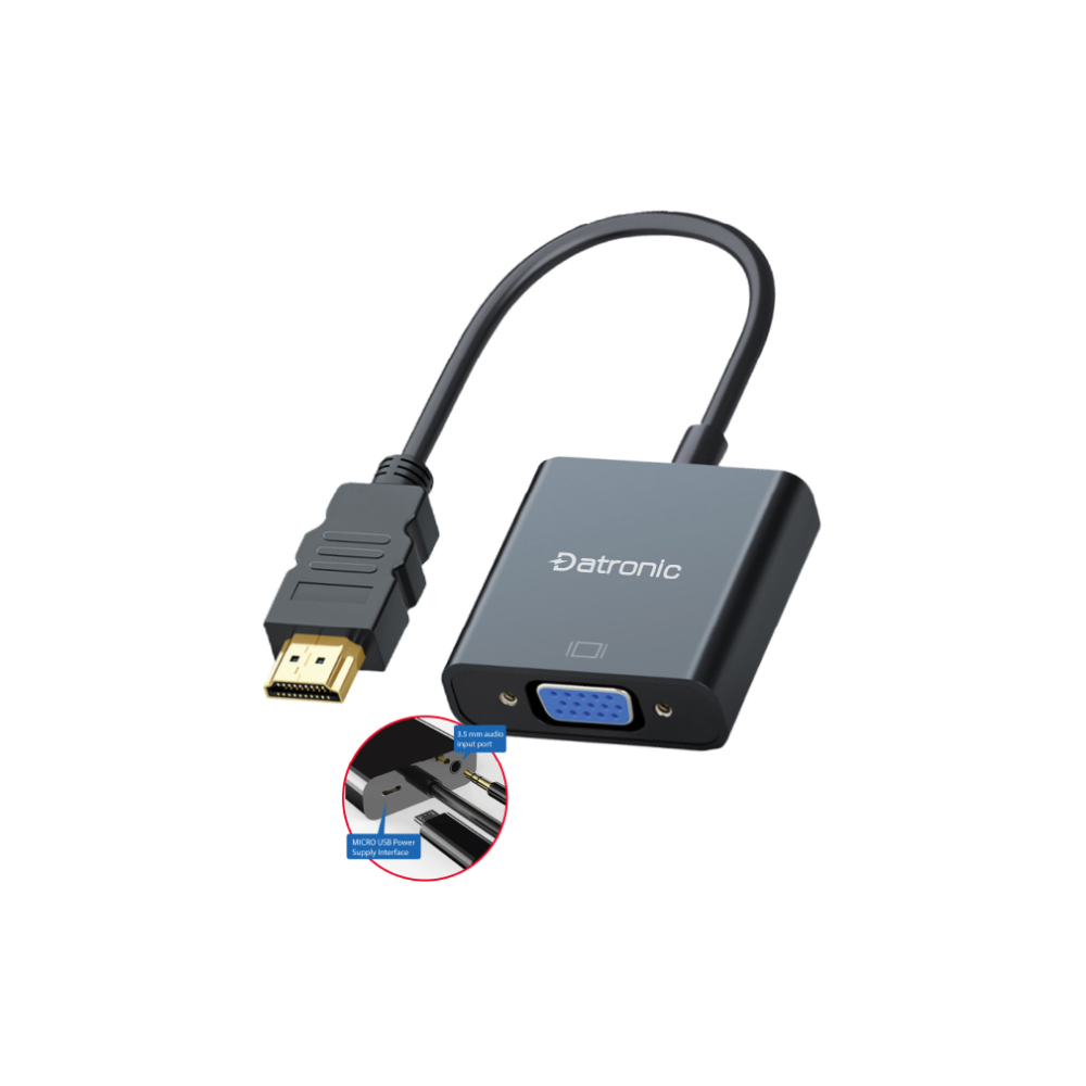 Datronic HDMI to VGA Adapter with Audio + Power Port (DHD-160)