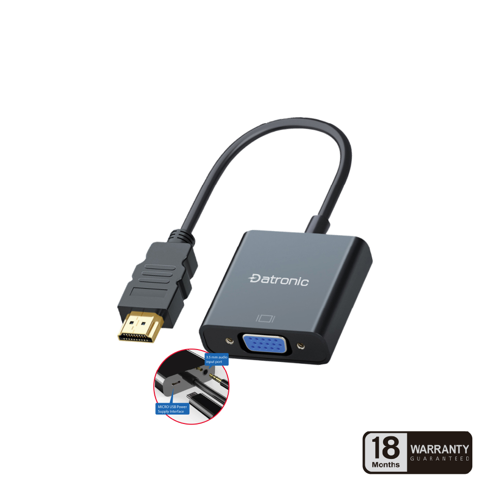 Datronic HDMI to VGA Adapter with Audio + Power Port (DHD-160)