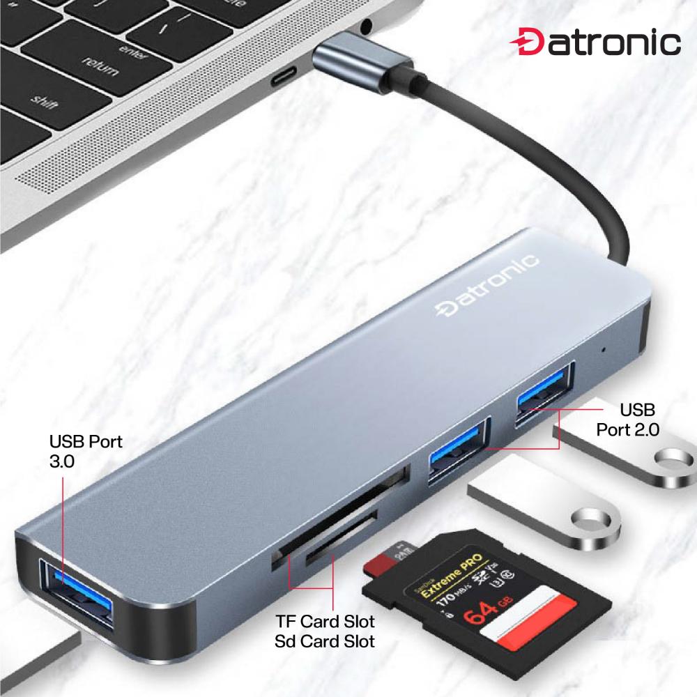 Datronic USB-C to 3-Port USB Hub with SD/TF Card Reader (DUSB-341)