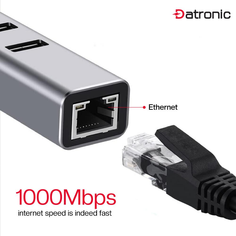 Datronic USB 3.0 to RJ45 Gigabit Ethernet Adapter with 3-Port USB Hub (DUSB-417)