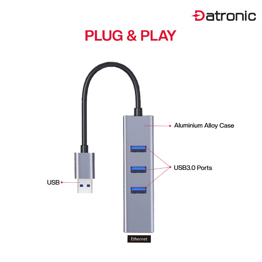 Datronic USB 3.0 to RJ45 Gigabit Ethernet Adapter with 3-Port USB Hub (DUSB-417)