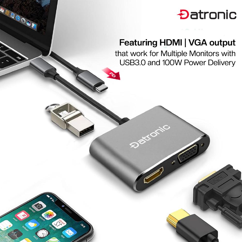 Datronic USB-C 4in1 HDMI VGA Dual Display Multiport with PD100w (DUSBC-209)