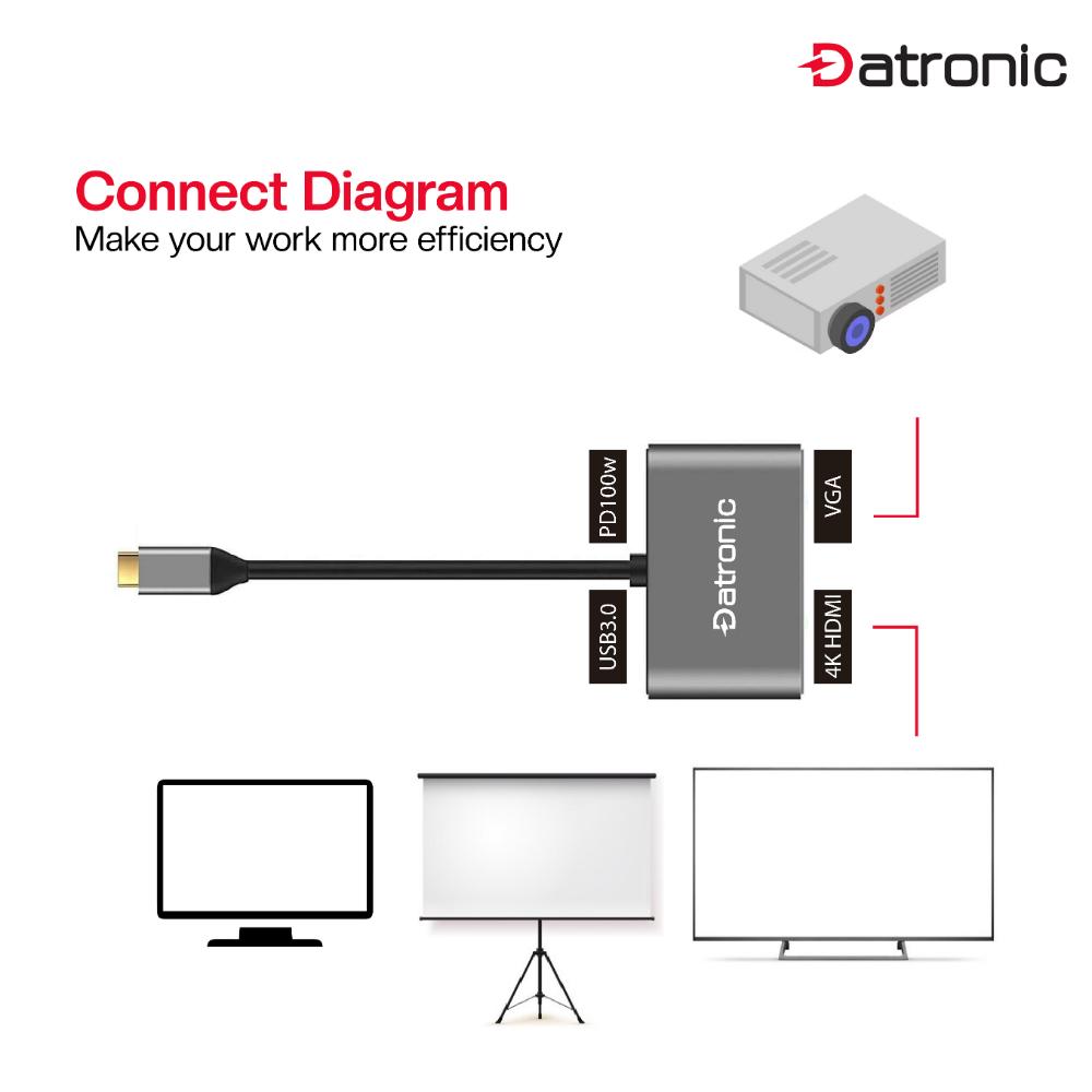 Datronic USB-C 4in1 HDMI VGA Dual Display Multiport with PD100w (DUSBC-209)