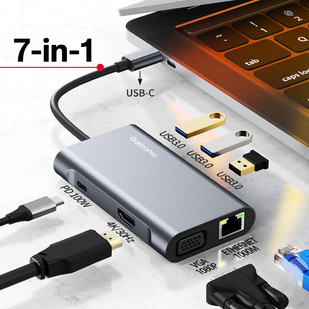 Datronic USB-C 7in1 HDMI VGA Dual Display Multiport with PD100w (DUSBC-213)