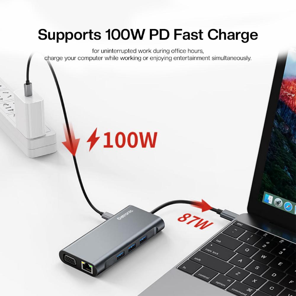 Datronic USB-C 7in1 HDMI VGA Dual Display Multiport with PD100w (DUSBC-213)