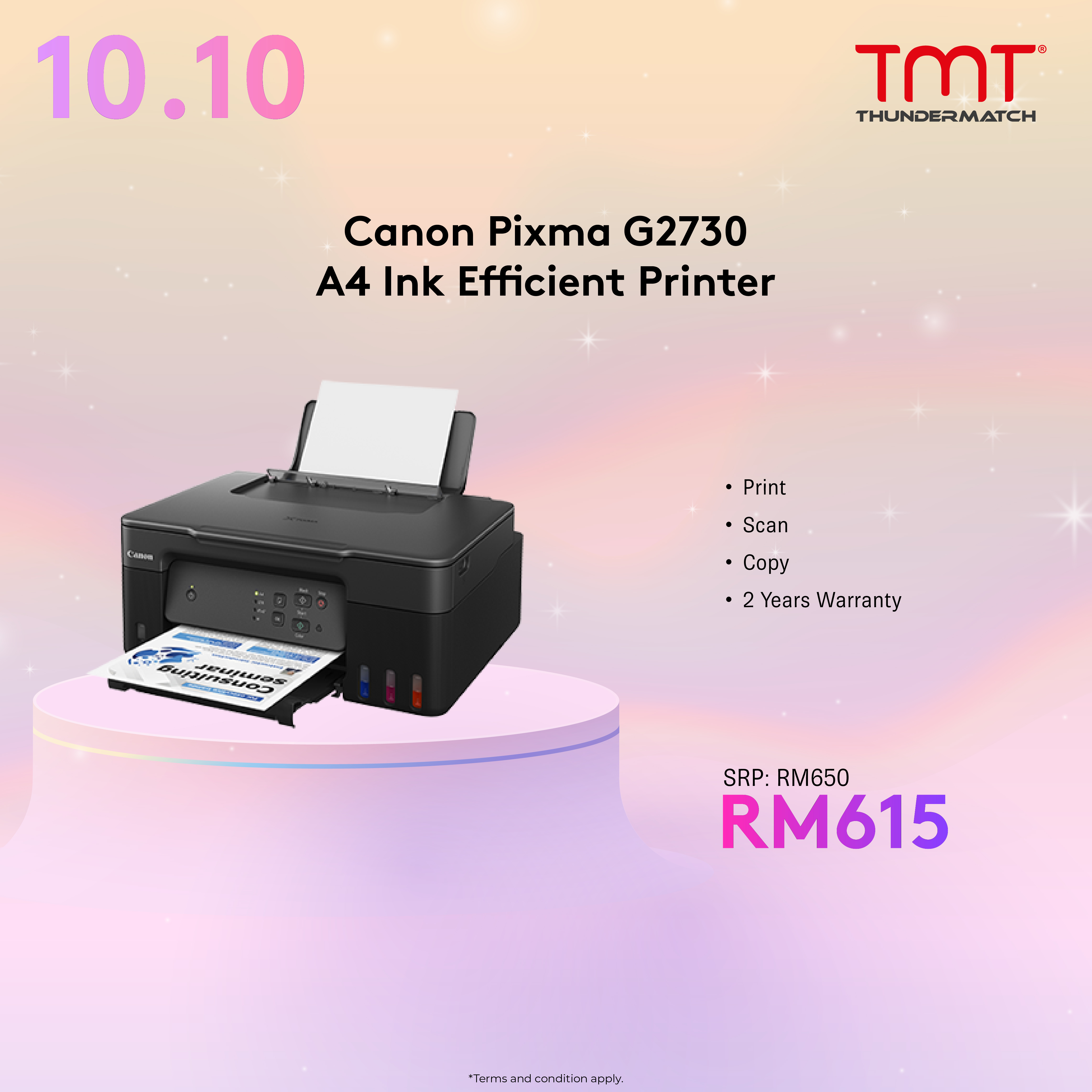 Canon Pixma G2730 A4 Ink Efficient Printer (Black) (Print, Scan, Copy) G-Series Ink Tank (MC-G04) | 2Y Warranty | (GI-71,71S BK/C/M/Y)