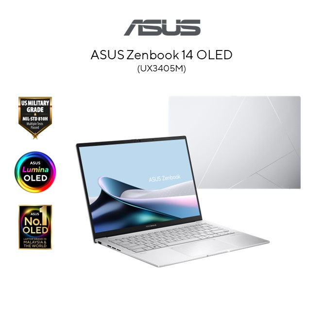 Asus ZenBook 14 OLED UX3405M-APZ345WS/APZ346WS Laptop | Intel EVO Core Ultra 9-185H | 32GB RAM 1TB SSD | 14" Touch 3K (2880x1800) OLED 120Hz | Intel Arc Graphics | MS Office H&S 2021 | Win11 | 2Y Warranty (Sleeve + USB-A to RJ45 Lan)