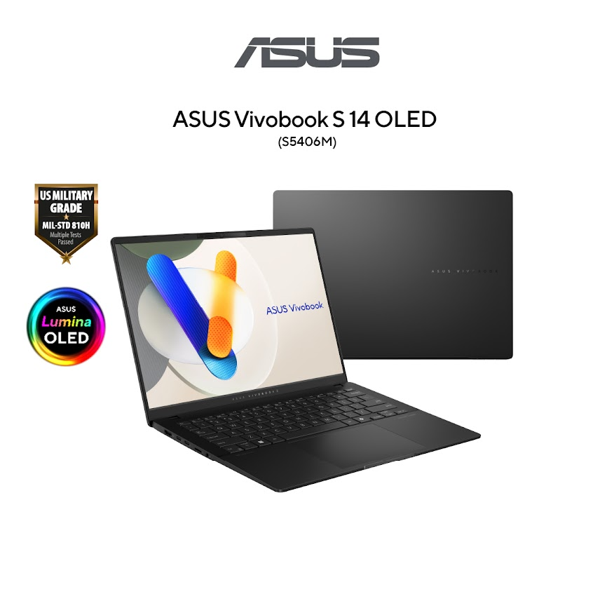 ASUS Vivobook S S5406M-AQD126WS/AQD128WS AI PC Laptop | Intel EVO Core Ultra 5-125H | 16GB RAM 512GB SSD | 14 WUXGA (1920x1200) OLED | Intel Arc Graphics | MS Office H&S 2021 | Win11 | 2Y Warranty