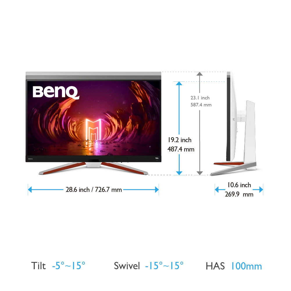 BenQ Mobiuz Gaming Monitor EX3210U | 31.5 " | 1ms(MPRT) | IPS Panel | 3840x2160 (4K)(144Hz) | HDR10 | DCI-P3 98% | HDMI & DP & USB-B | Flicker-free & Low Blue Light | Height Adjustable | Free Sync Premium | Vesa 100x100 | 3Y Warranty