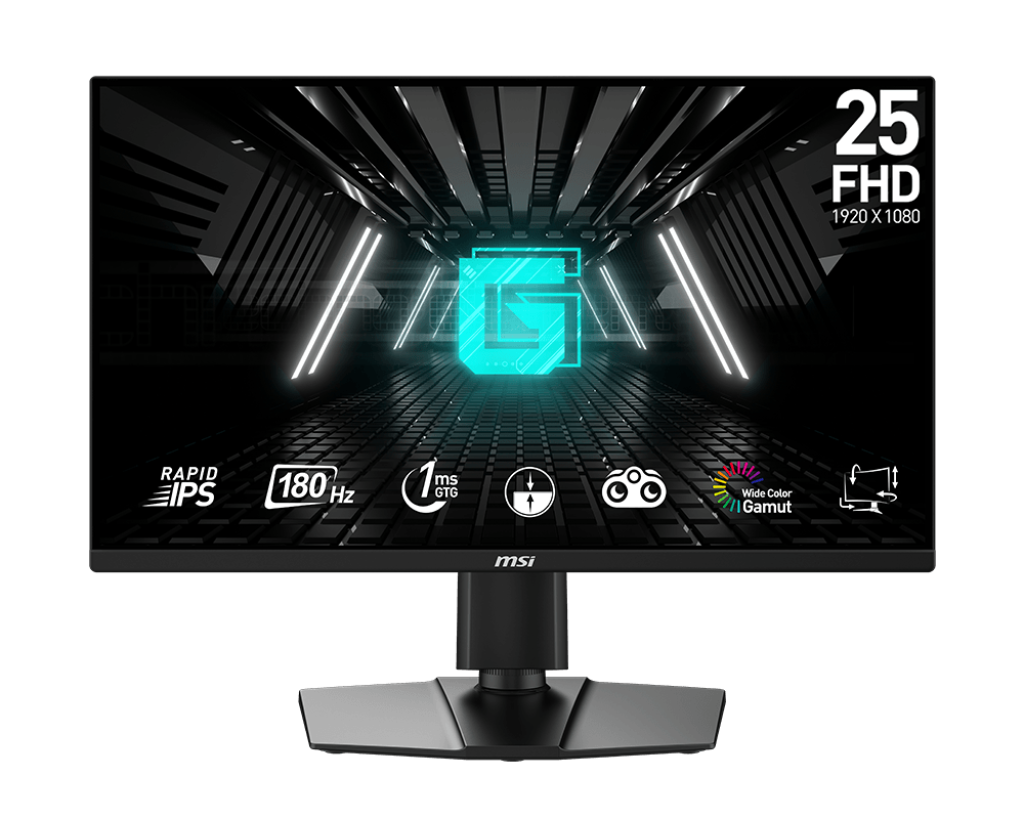 MSI G255PF E2 24.5" Gaming Monitor | 1ms (GTG) | 180Hz | FHD (1920x1080) | Rapid IPS | HDMI & DP | Headphone-out | sRGB 99% | Adaptive-Sync | 3Y Warranty