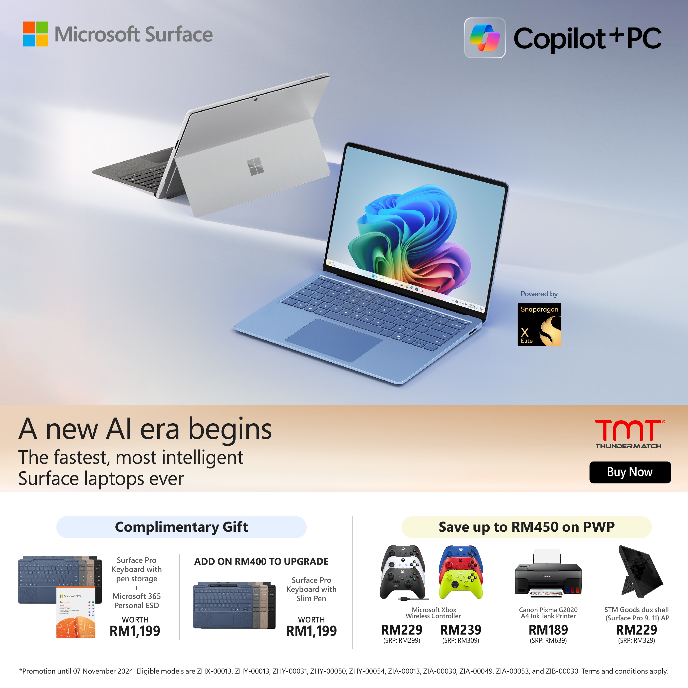 Microsoft Surface Pro 11 | Copilot+ PC | 13" OLED/LCD Touchscreen | Snapdragon X Elite/Plus | 16GB Memory | 256GB/512GB/1TB SSD | Device Only | (Latest Model, 11th Edition) | Platinum/Black/Sapphire/Dune