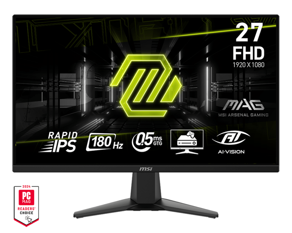 MSI Gaming Monitor MAG275F | 27" | 0.5ms (GtG) | 180Hz | FHD | Rapid IPS Panel | HDMI & DP | Headphone-out | sRGB 115% | DCI-P3 80% | Adaptive-Sync | 3Y Warranty