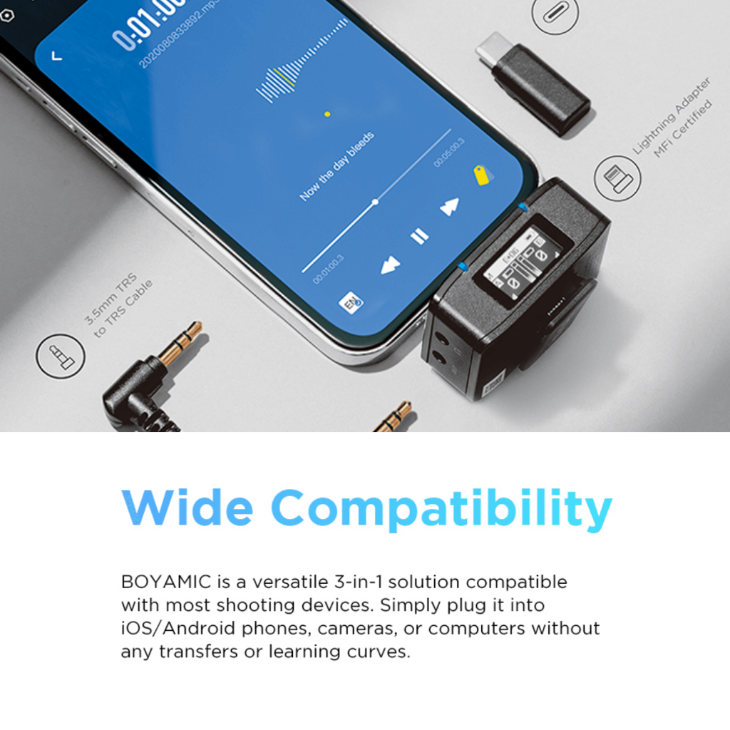 BOYA BOYAMIC All-in-One Wireless Mic with On-Board REC