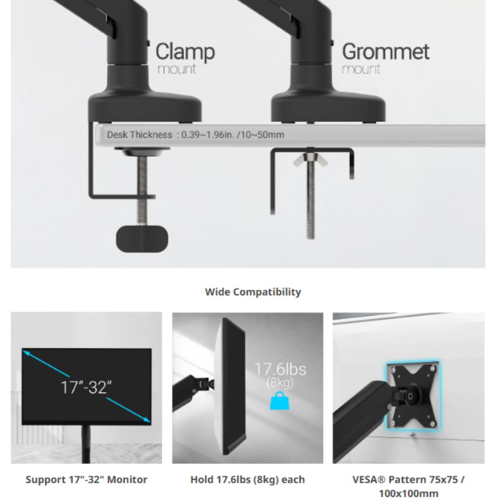 J5 Create Ergonomic Monitor Mount / Support 17" to 32" monitors