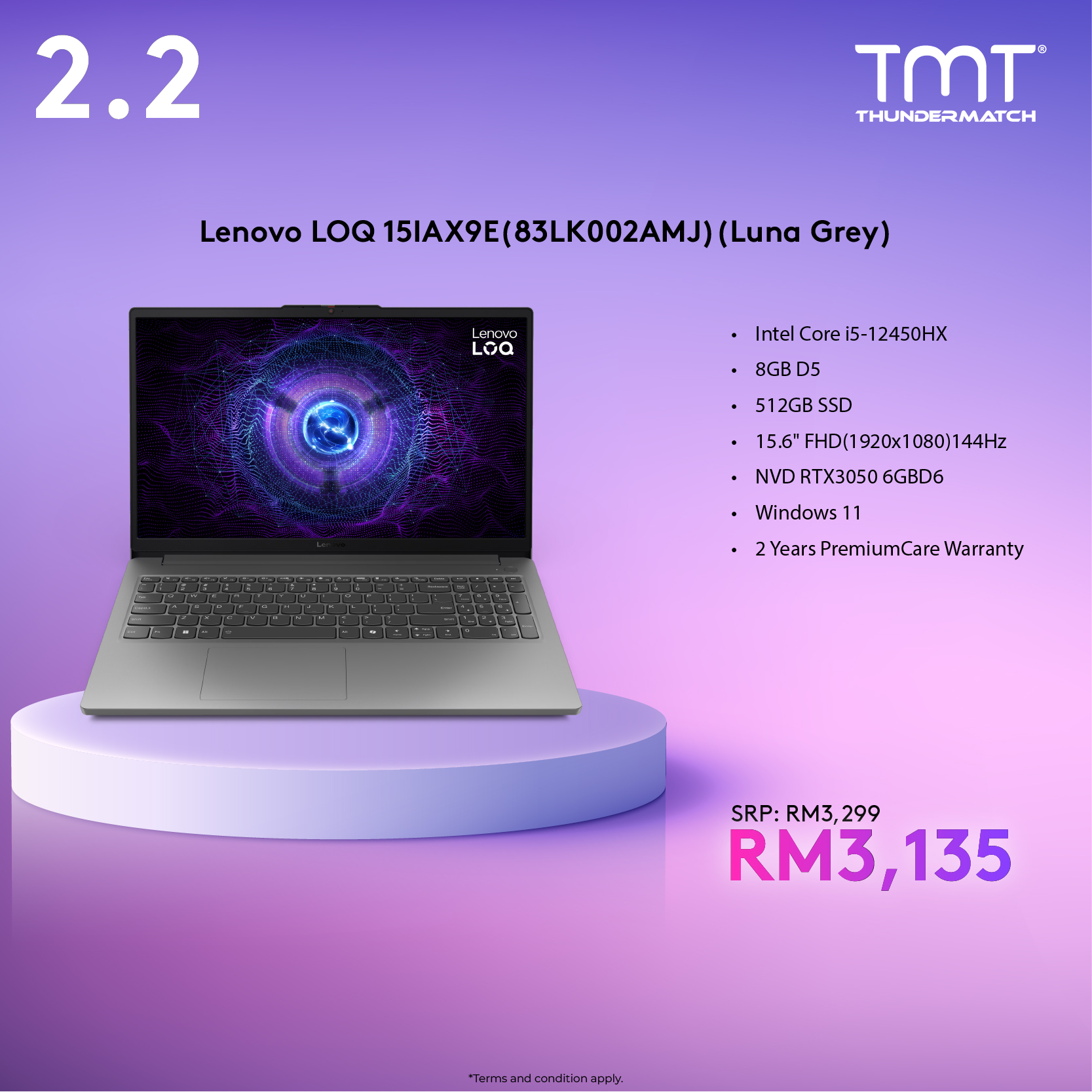 Lenovo LOQ 15IAX9E (83LK002AMJ) Gaming Laptop | Intel i5-12450HX