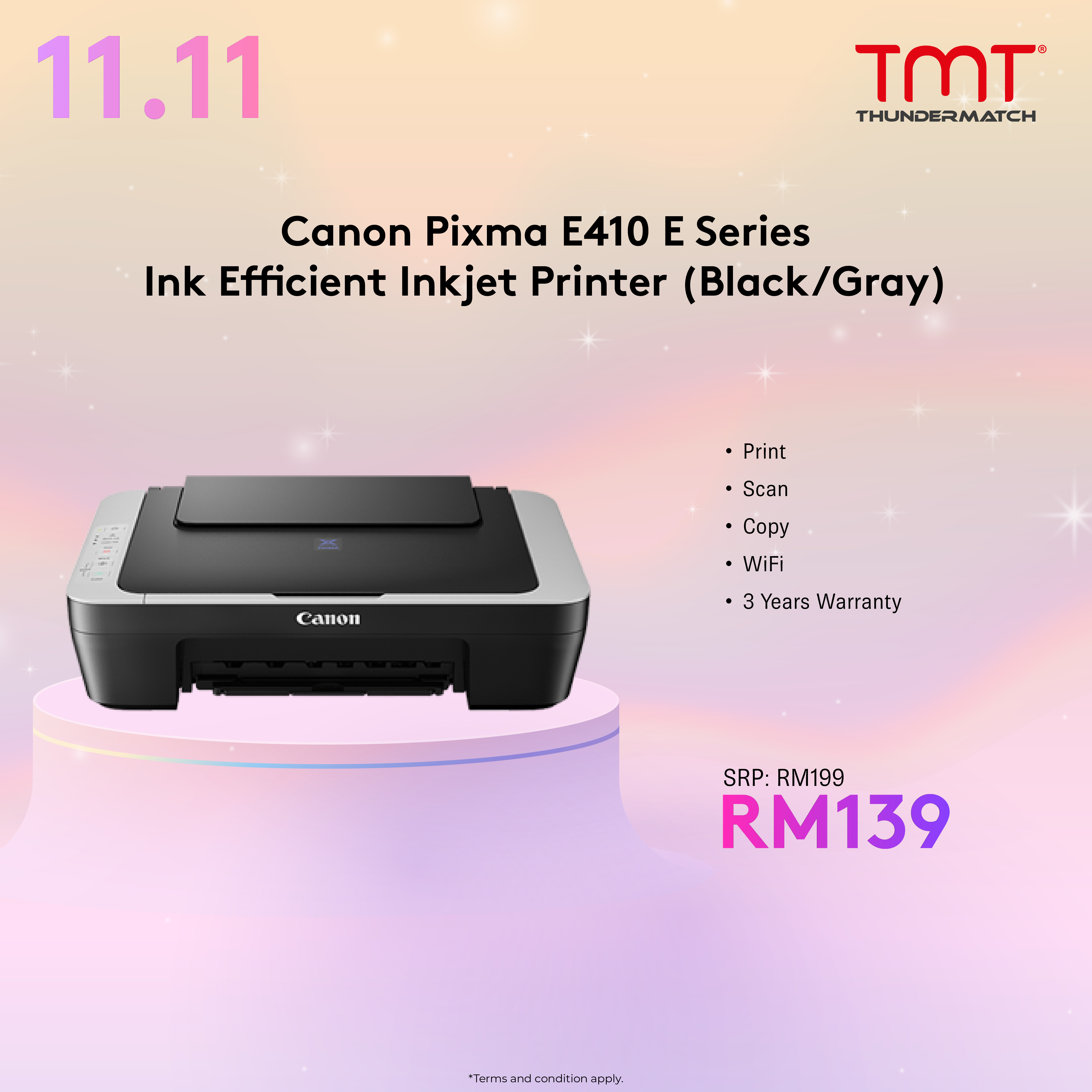 [Clearance] Canon Pixma E410 Ink Efficient 3 in 1 Inkjet Printer | No Tng E-Wallet