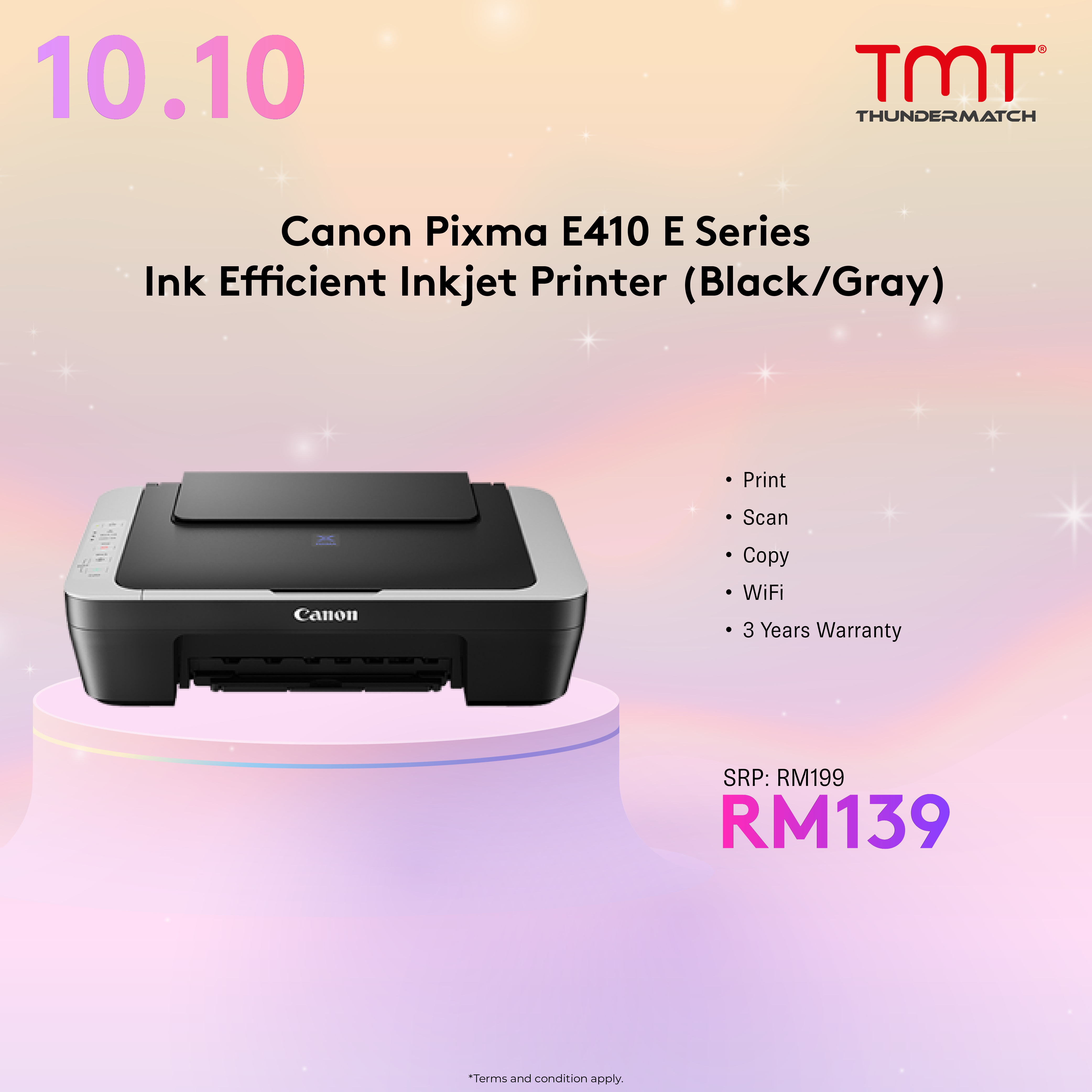 [Clearance] Canon Pixma E410 Ink Efficient 3 in 1 Inkjet Printer | No Tng E-Wallet