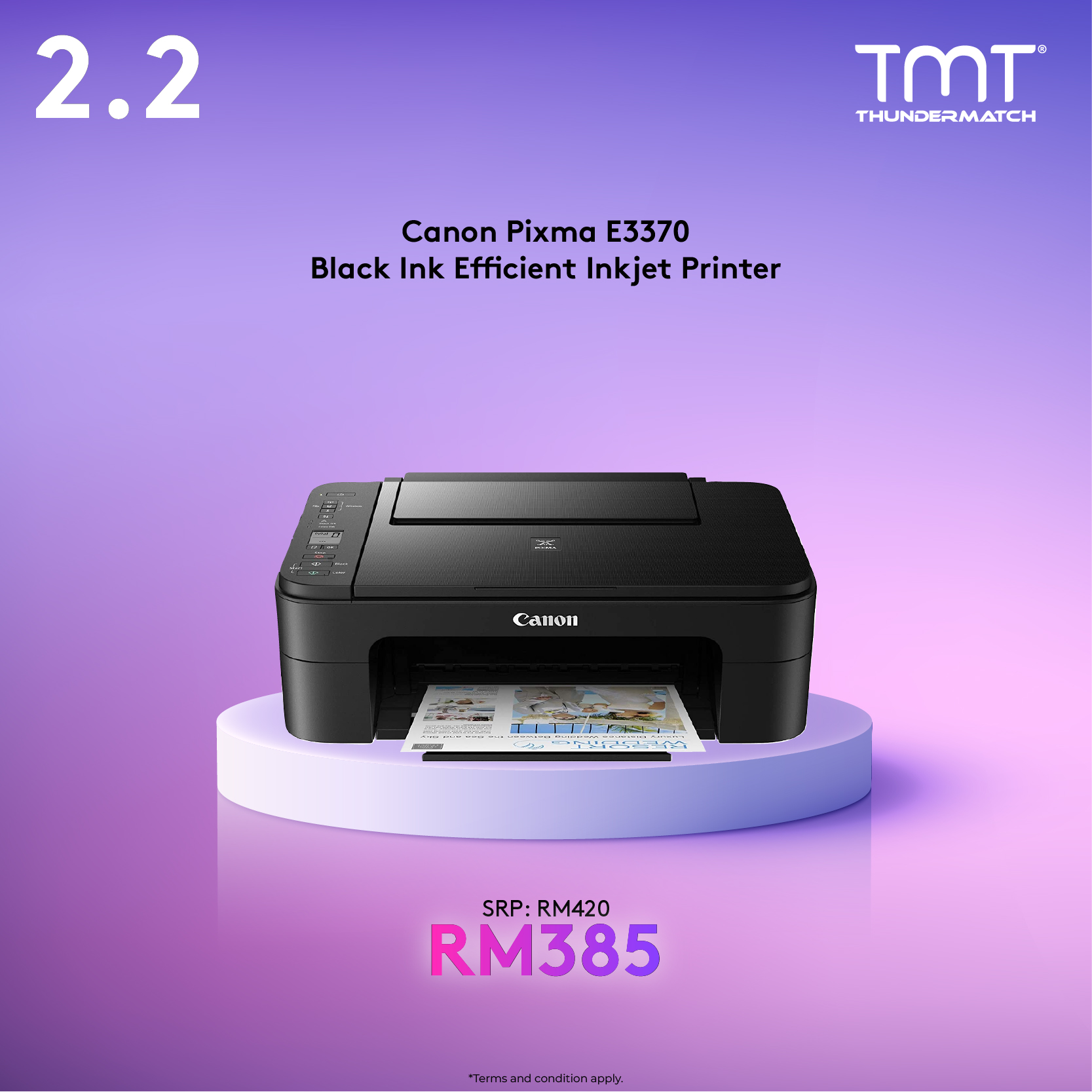 Canon Pixma E3370 ( Red / Black ) Ink Efficient Inkjet Printer (Print,Scan,Copy,WiFi) *3-Yrs Canon OnSite Tel: *1-800-18-2000