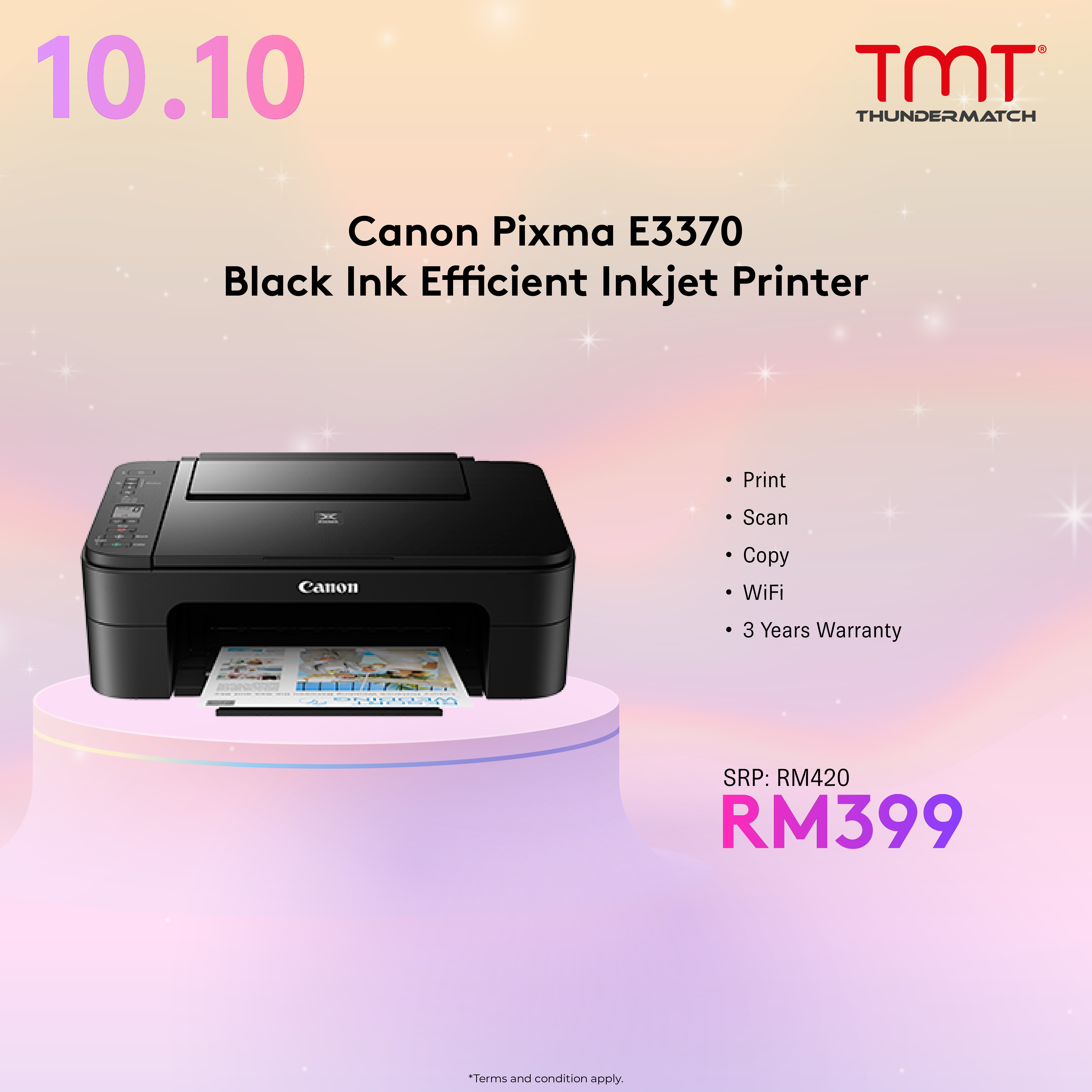 Canon Pixma E3370 ( Red / Black ) Ink Efficient Inkjet Printer (Print,Scan,Copy,WiFi) *3-Yrs Canon OnSite Tel: *1-800-18-2000