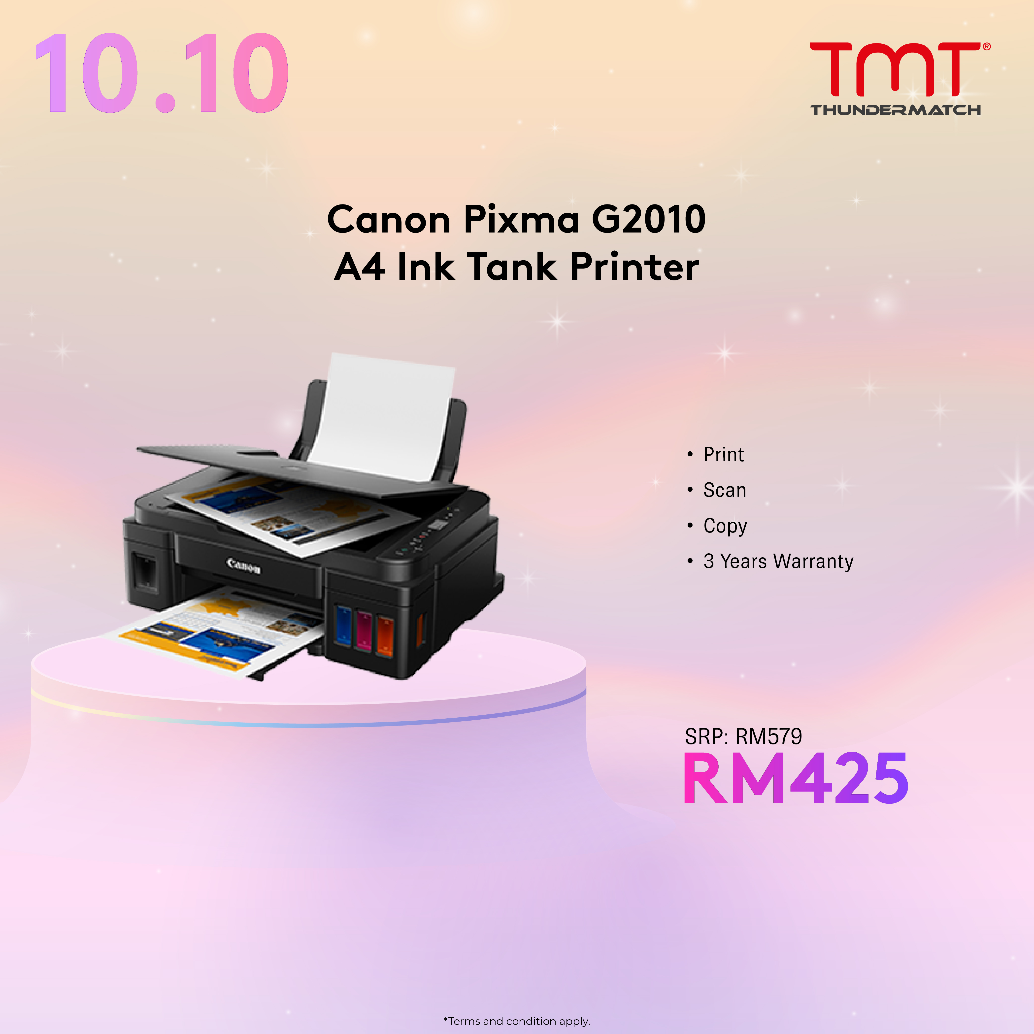 Canon Pixma G2010 Ink Efficient 3 in 1 Inkjet Printer | Print / Scan / Copy