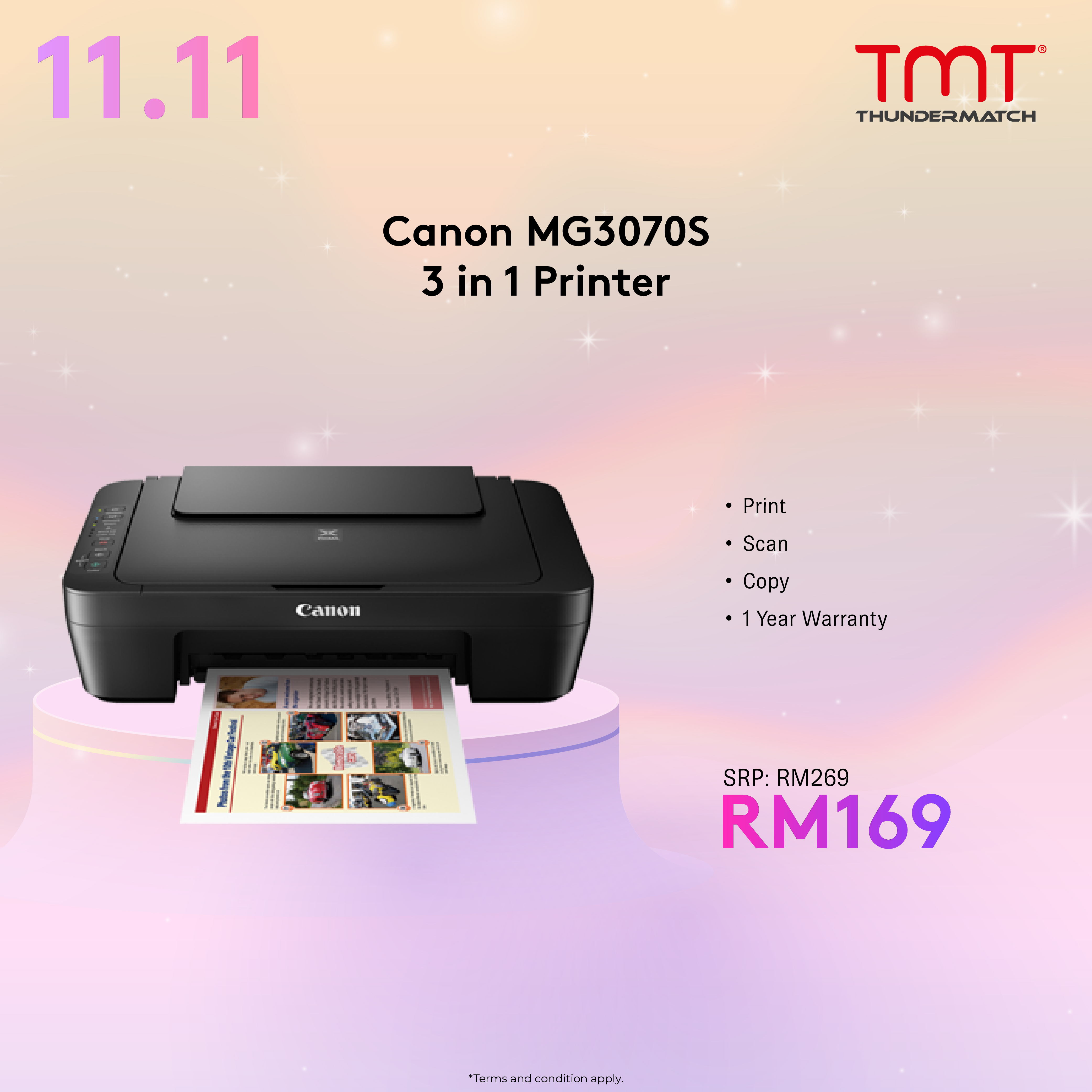 Canon PIXMA MG3070S Compact Wireless All-In-One Printer